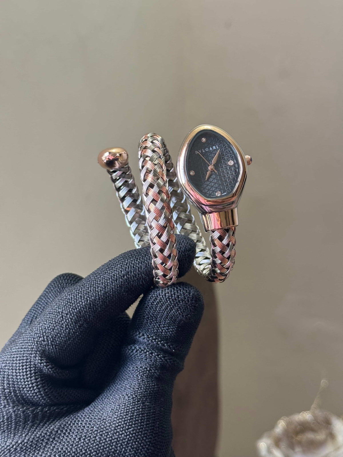 Bvlgar i Dual Tone Black Dial Quartz Watch