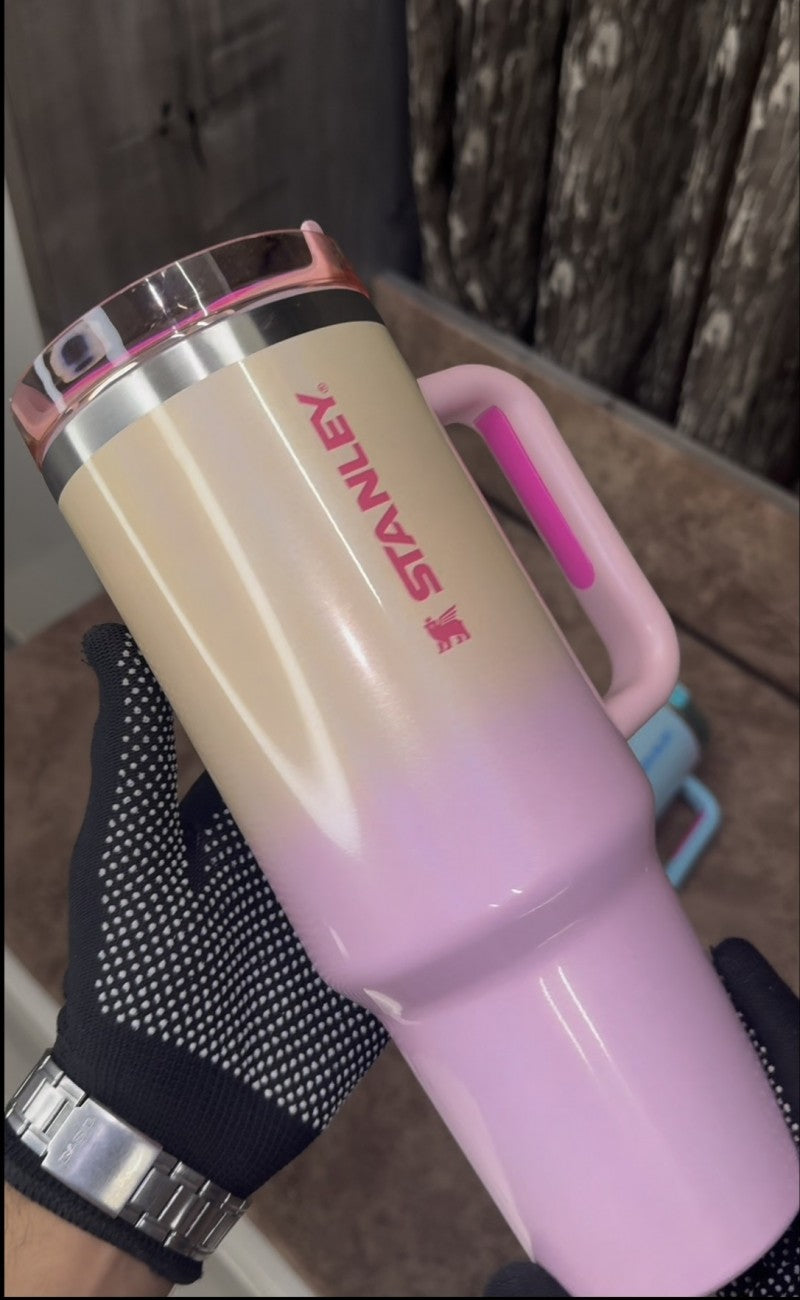 Stanley x Dual Glossy Glitter Gradient Peach Pink Tumbler