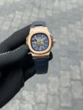 Pate_k Phillipe Leather Belt Rose Gold Blue