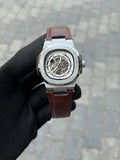 Pate_k Phillipe Automatic Leather Brown Silver