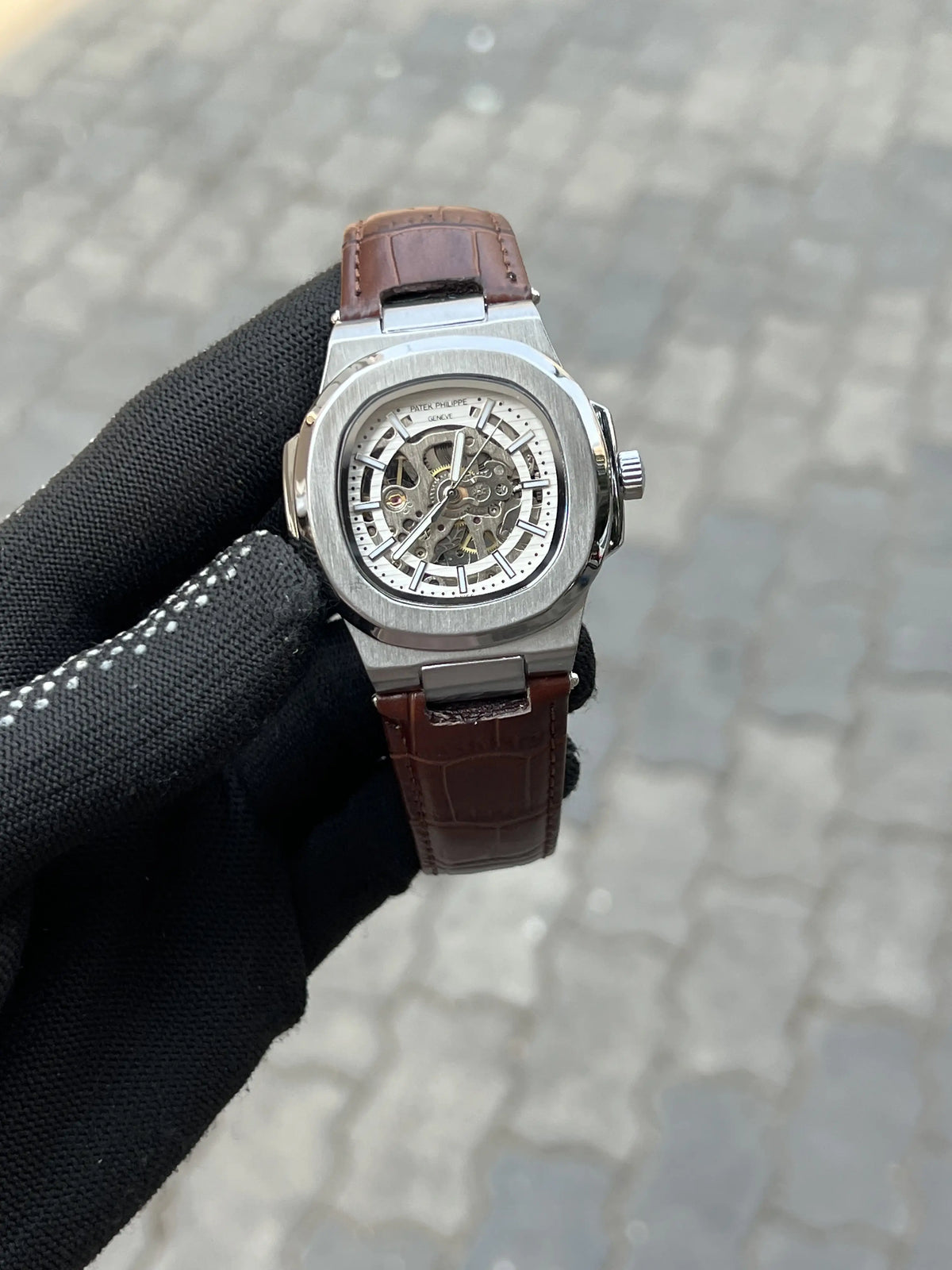 Pate_k Phillipe Automatic Leather Brown Silver