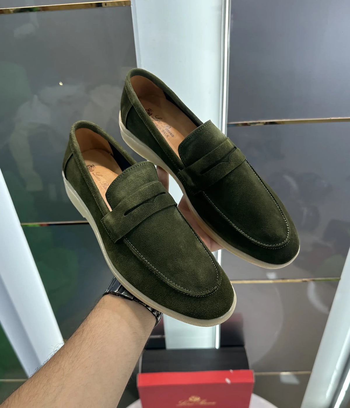 Loro Pian a Green Suede Leather Premium Loafer