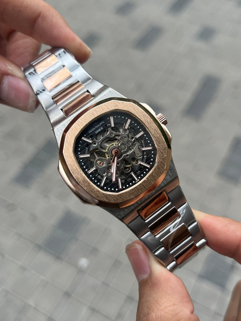 Patek Phillip e Nautilus Automatic Rose Two Tone Black Dial