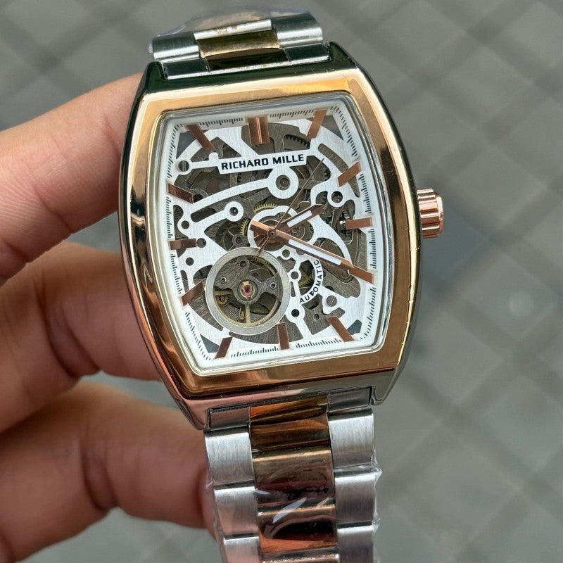 Richard Mill e Open Heart Skeleton Rectangular Two Tone White Dial