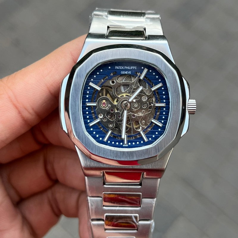 Patek Phillip e Nautilus Automatic Silver Blue