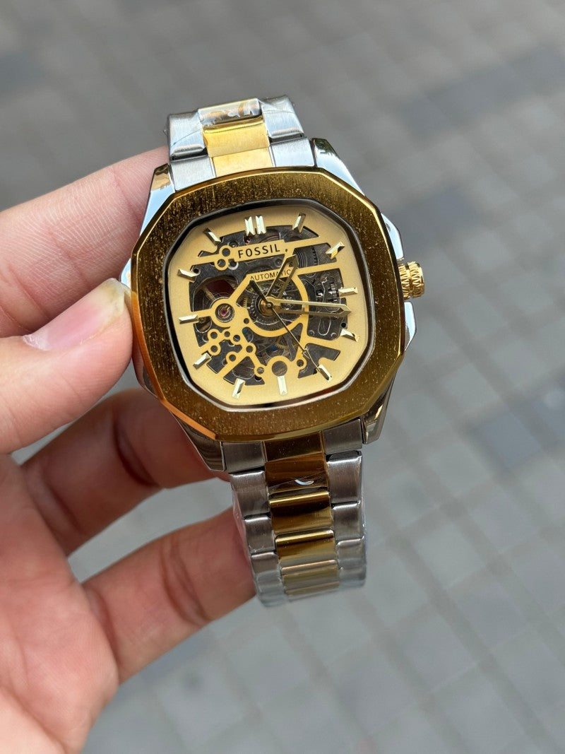 Fossi l Skeleton Square Automatic Gold Two Tone