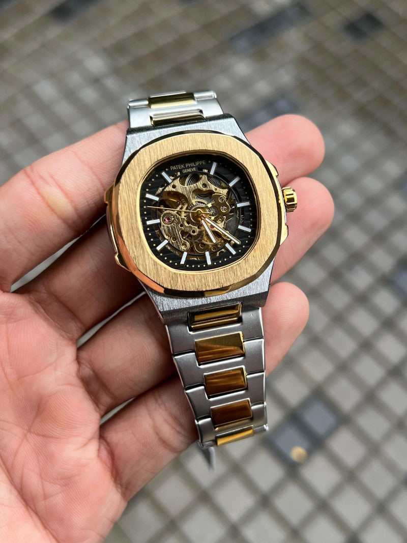 Patek Phillip e Nautilus Automatic Gold Two Tone Black Dial