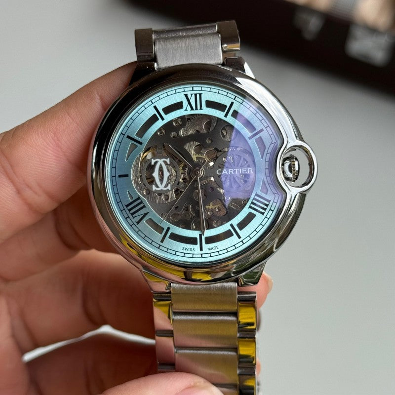Cartie r Ballon Skeleton Premium Automatic Movement Silver Tiffany