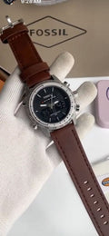 Fossi l Dual Time Brown Silver Black Dial