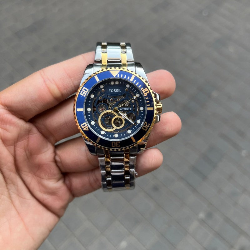 Fossi l FB 01 Automatic Skeleton Two Tone Blue Dial