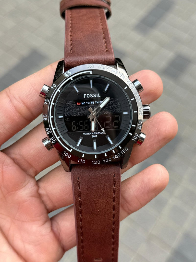 Fossi l Dual Time Brown Black