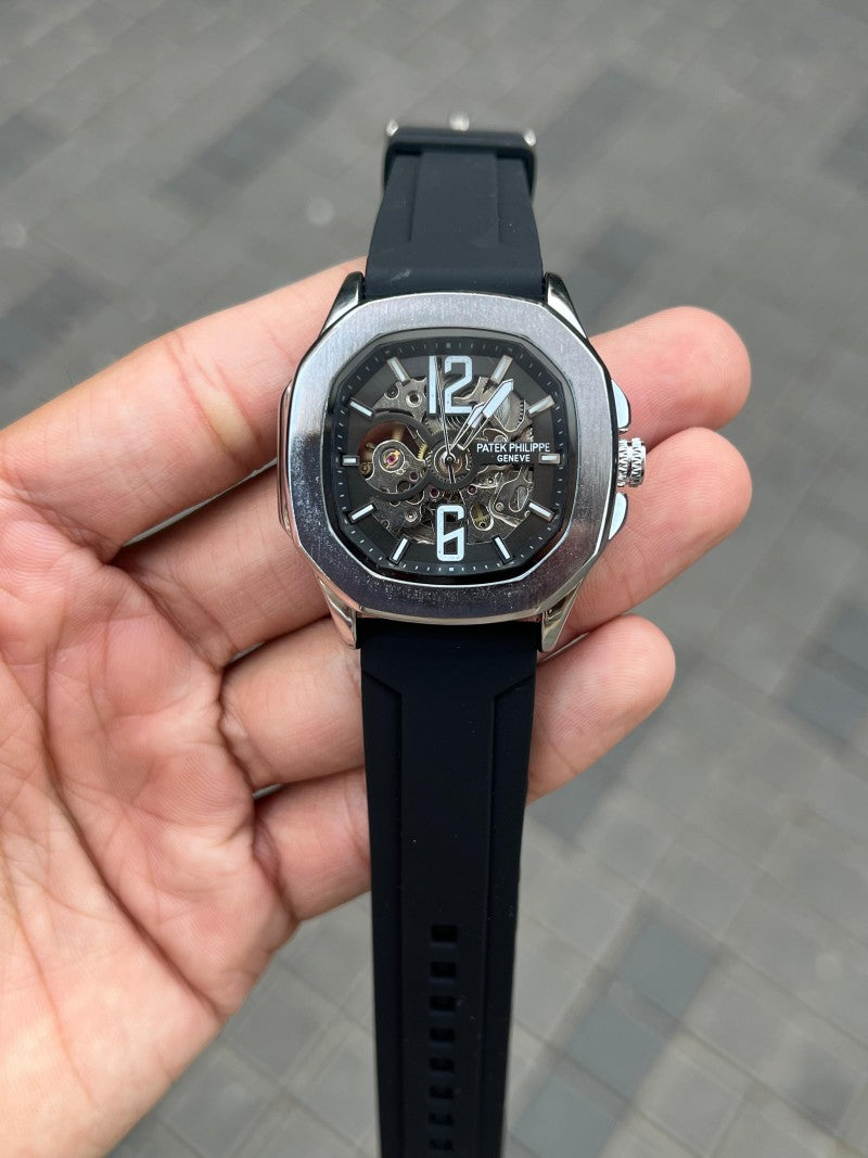 Patek Phillip e Nautilus Auto Silver Black Silicon