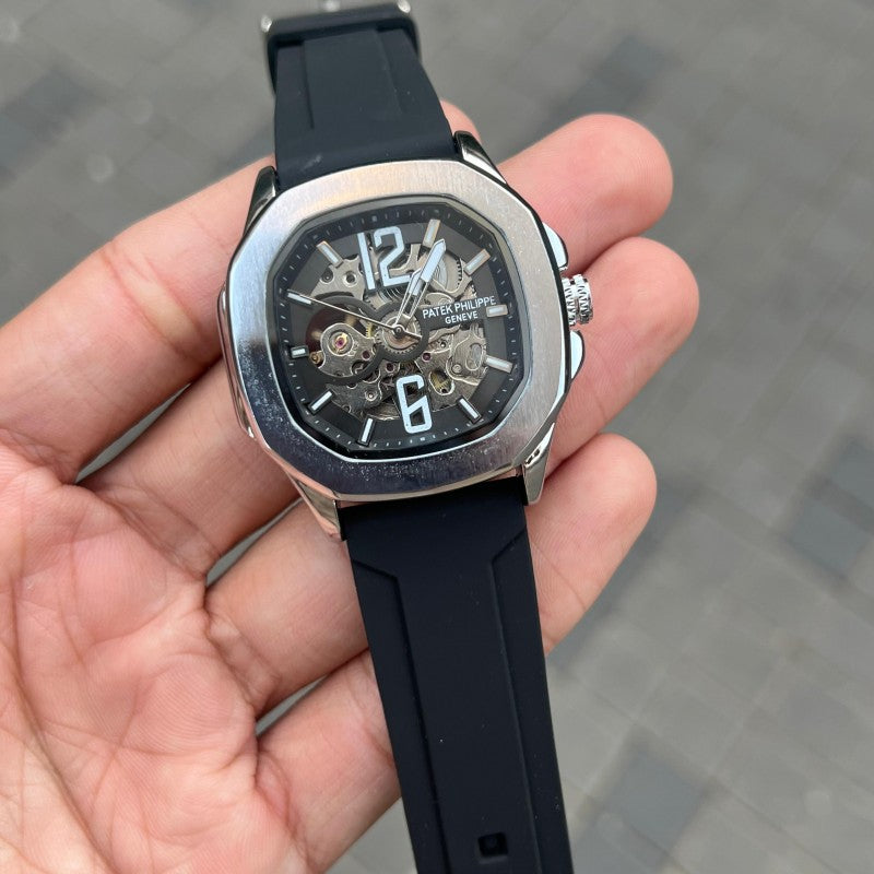 Patek Phillip e Nautilus Auto Silver Black Silicon