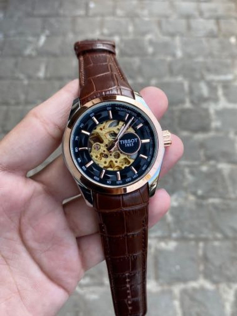 Tisso t 1853 skeleton automatic leather