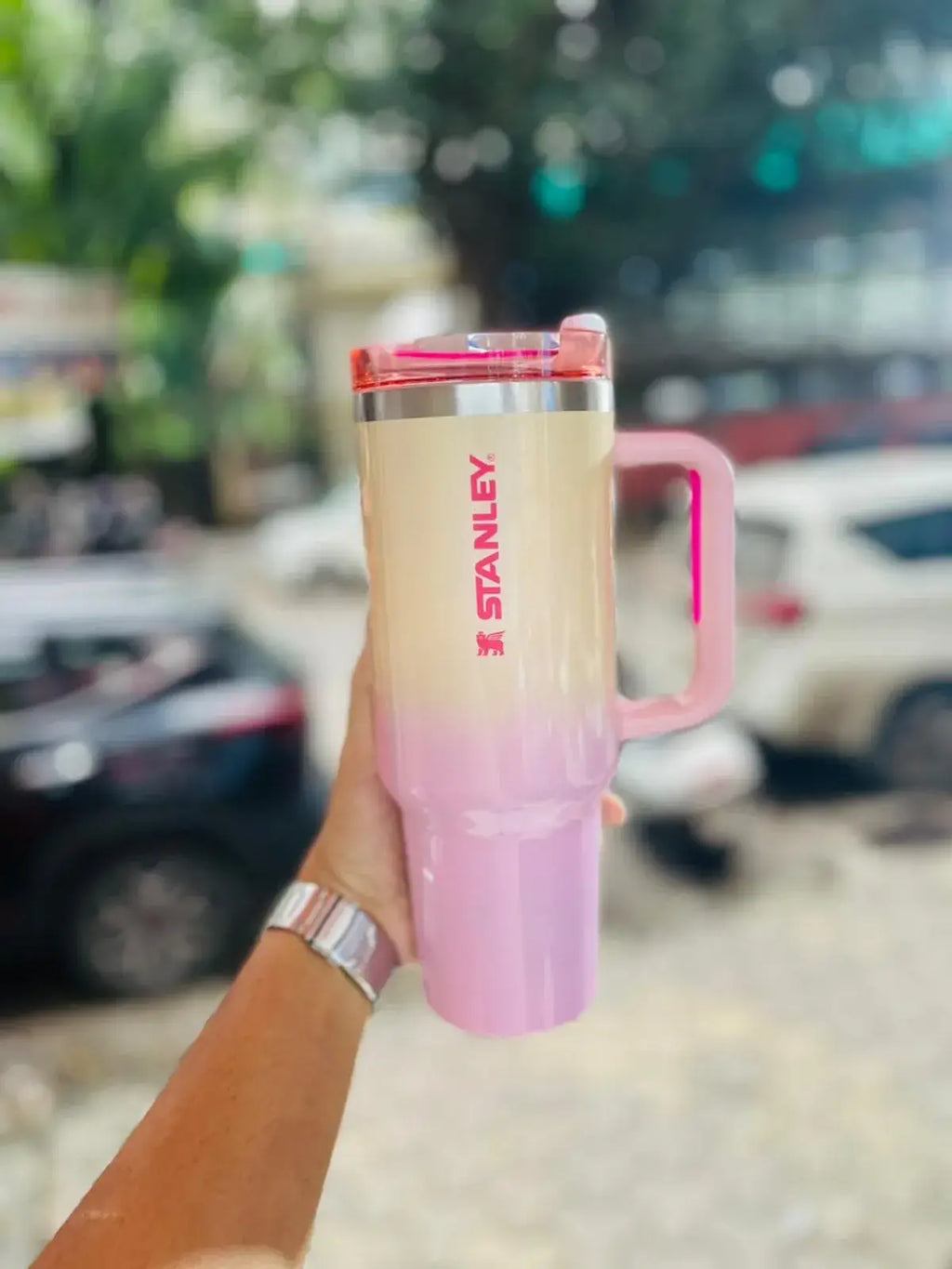 Stanley x Dual Glossy Glitter Gradient Peach Pink Tumbler