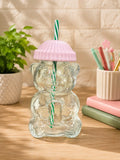 STARBUCKS CUTE BEAR GLASS CUP Pink Tumbler Mug
