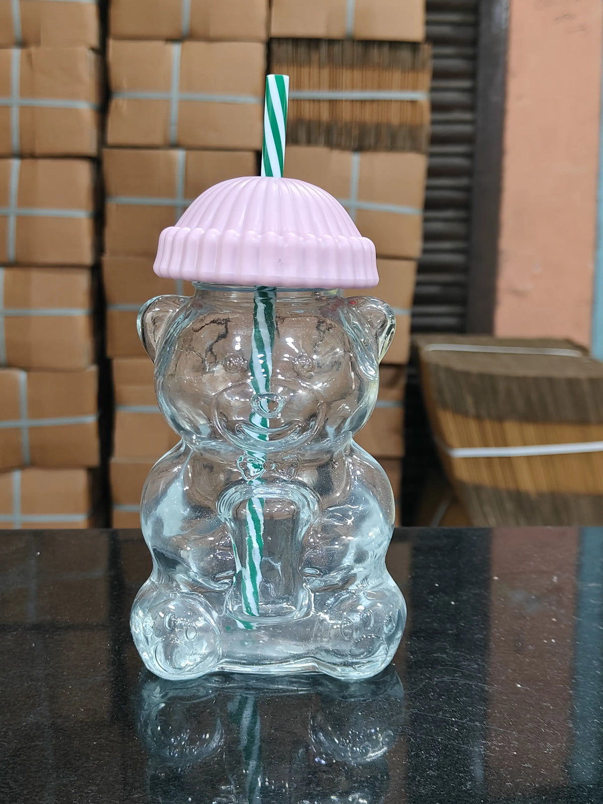 STARBUCKS CUTE BEAR GLASS CUP Pink Tumbler Mug