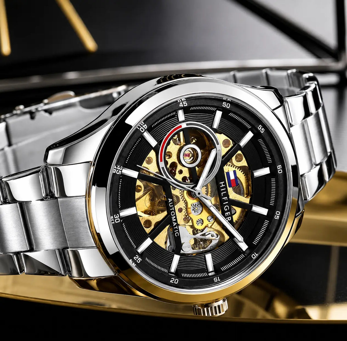 TOMMY HILFIGER AUTOMATIC CHAIN SILVER  BLACK