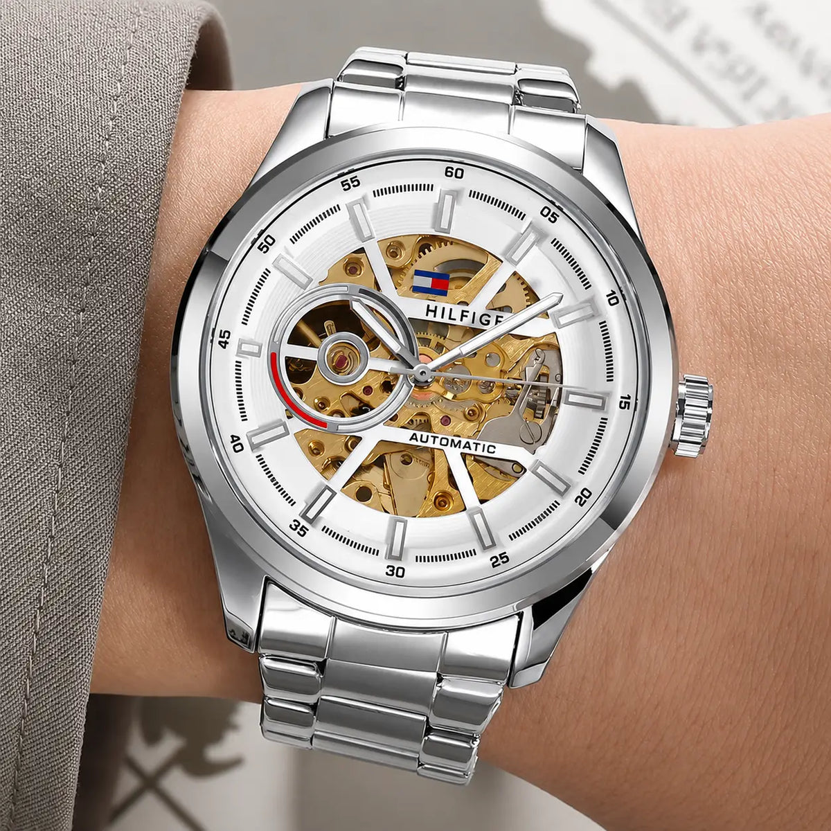TOMMY HILFIGER AUTOMATIC CHAIN SILVER WHITE