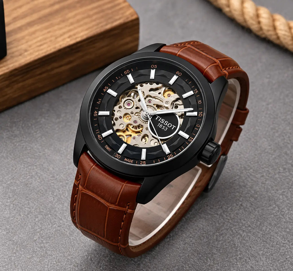 Tissot 1853 skeleton Automatic Brown Black