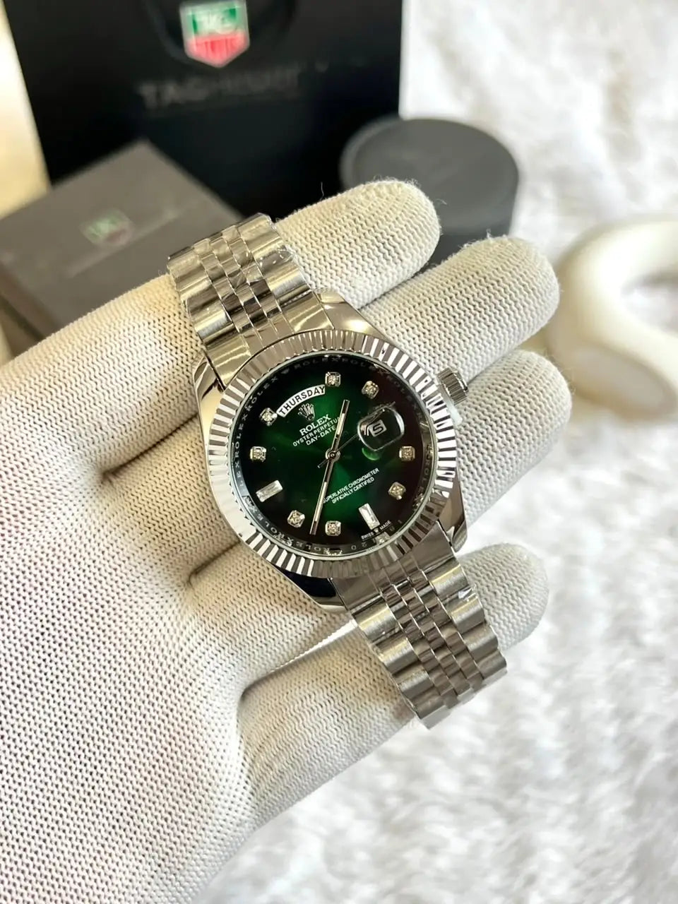 Rolex day date Dimond Silver green
