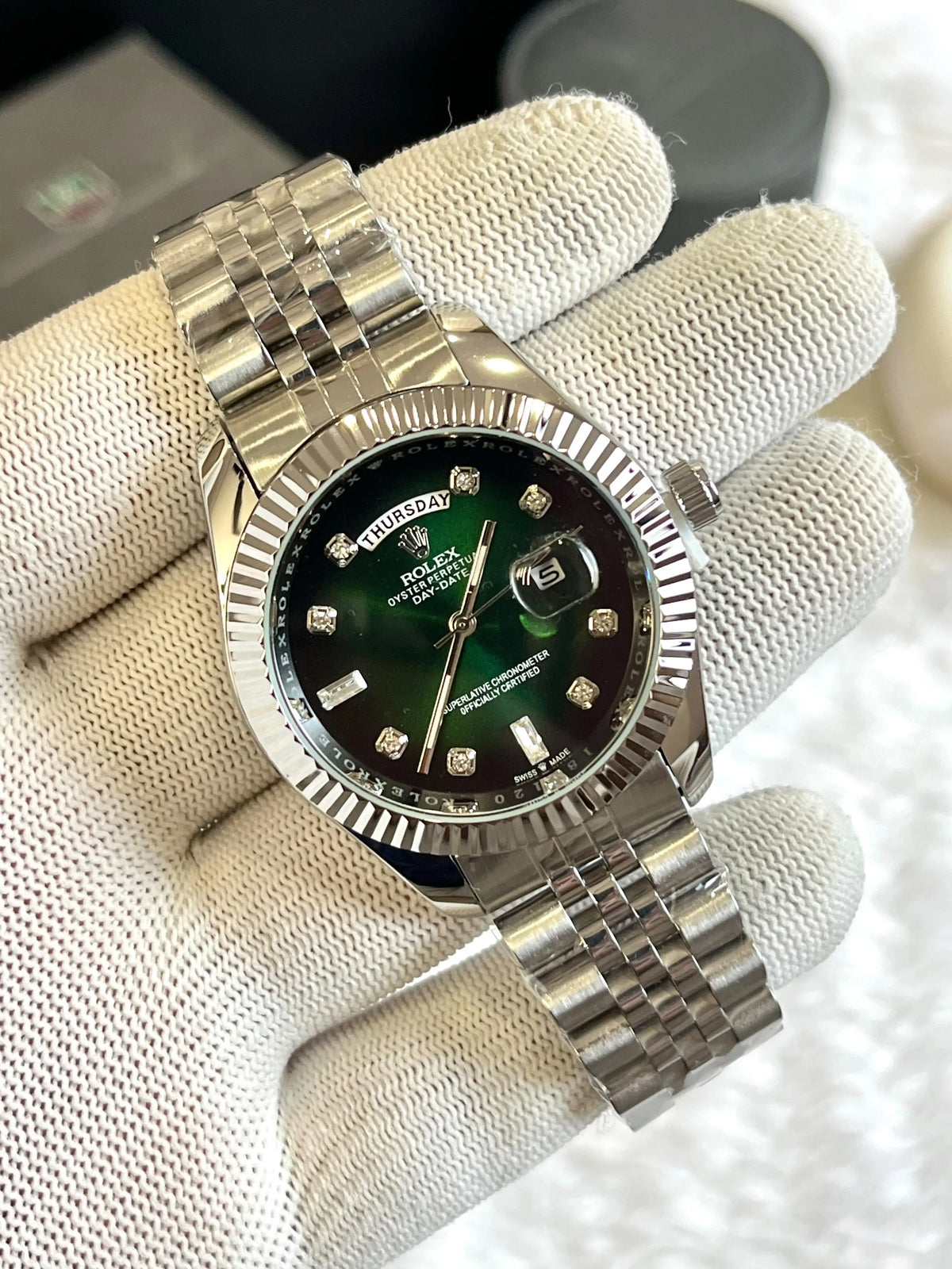 Rolex day date Dimond Silver green