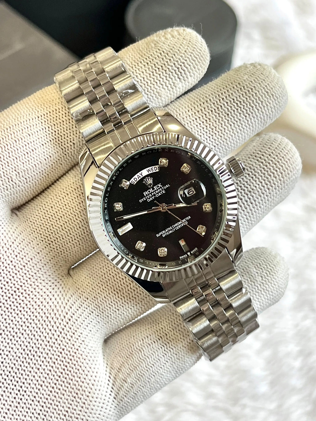 Rolex day date Dimond Silver Black
