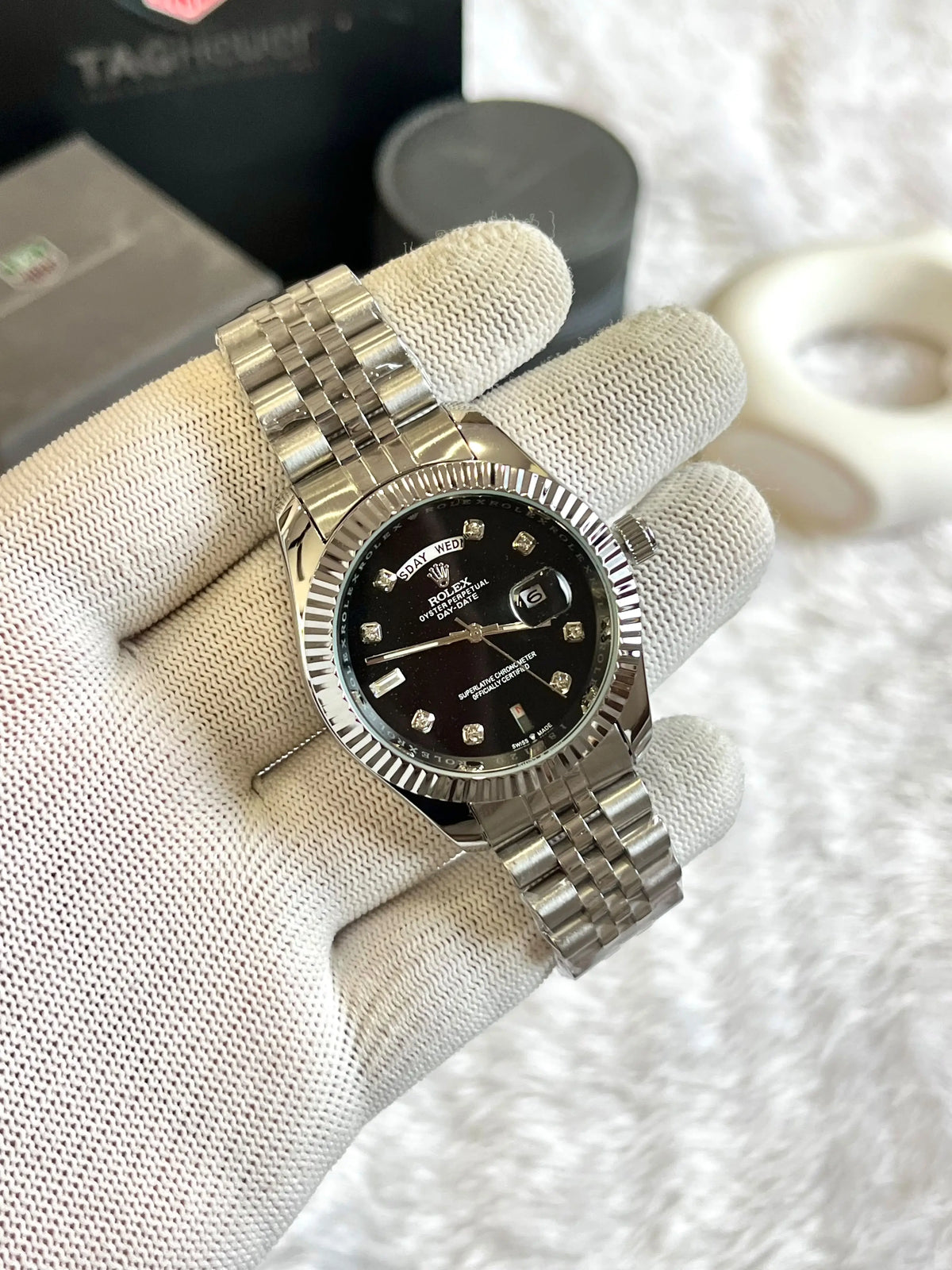 Rolex day date Dimond Silver Black