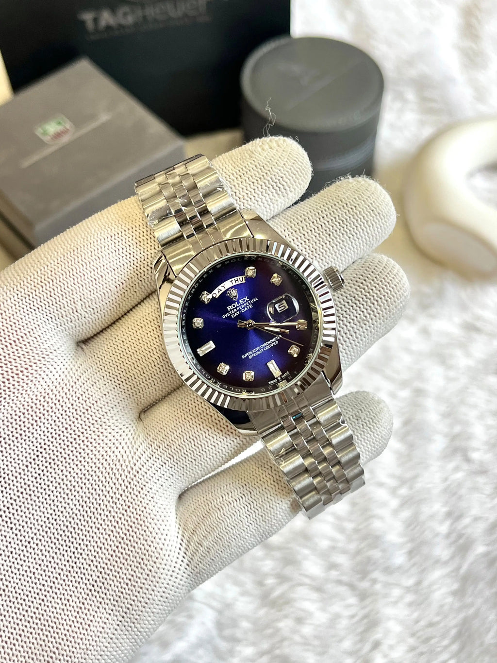 Rolex day date Dimond Silver Blue