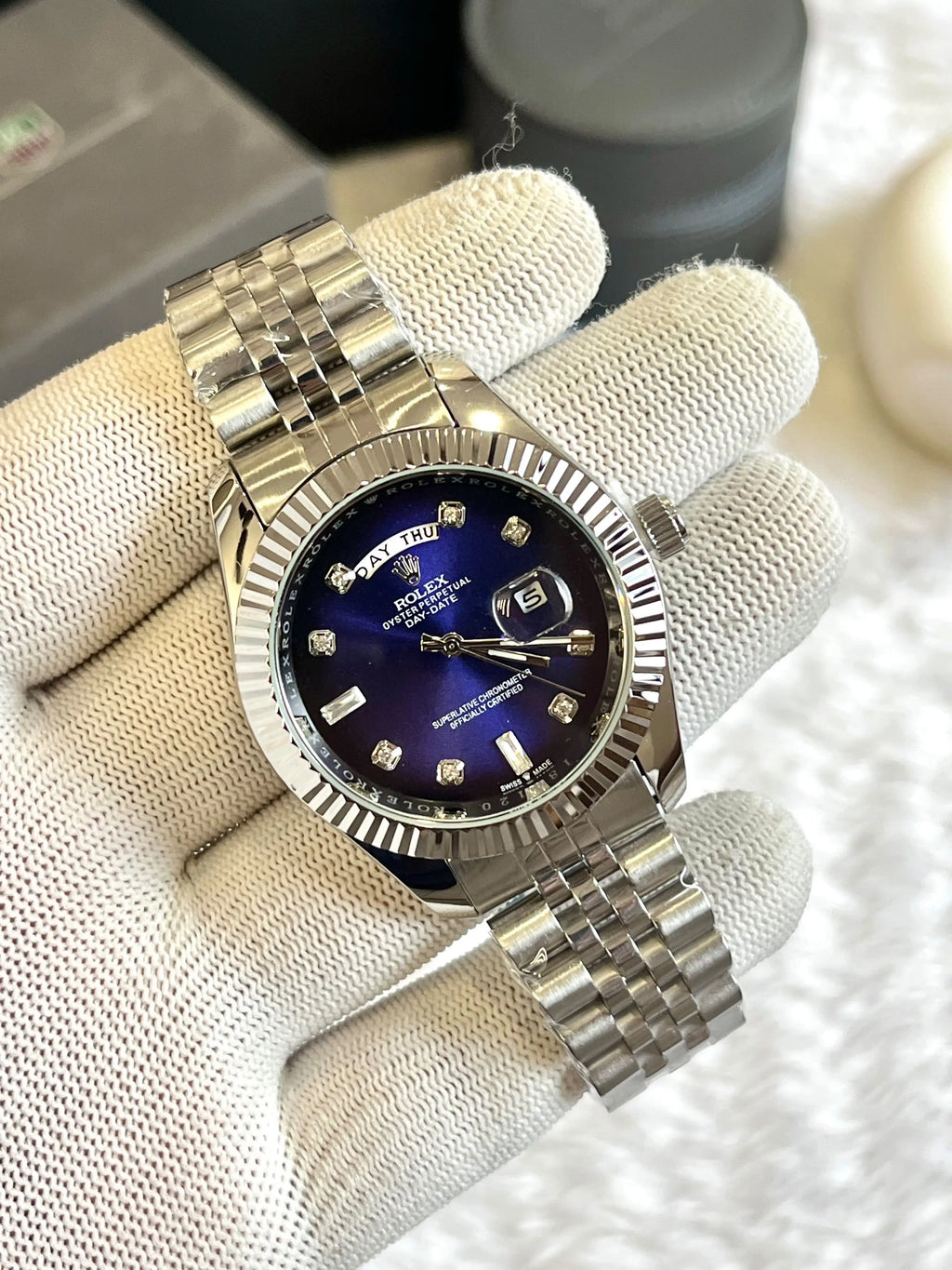Rolex day date Dimond Silver Blue