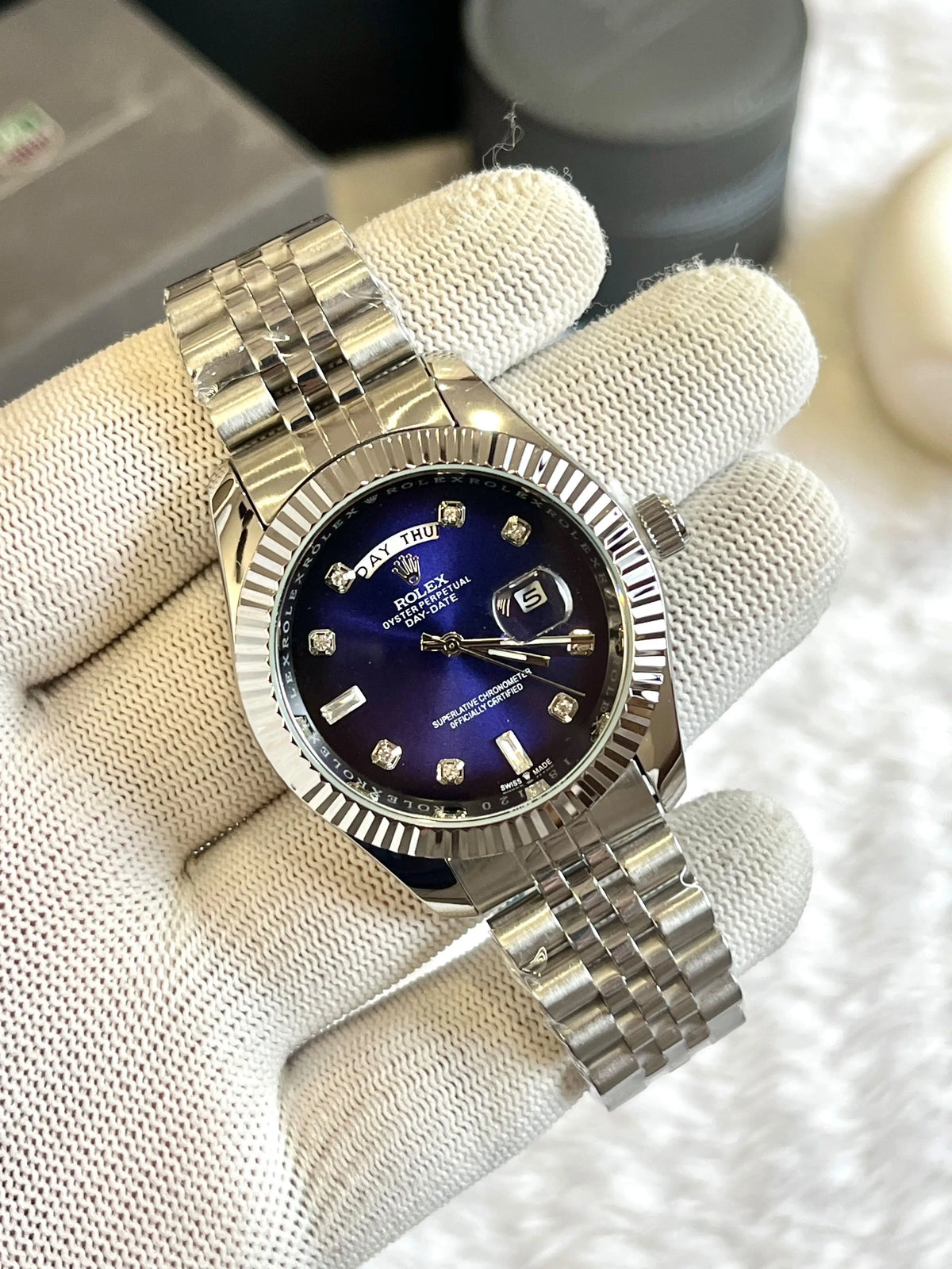 Rolex day date Dimond Silver Blue