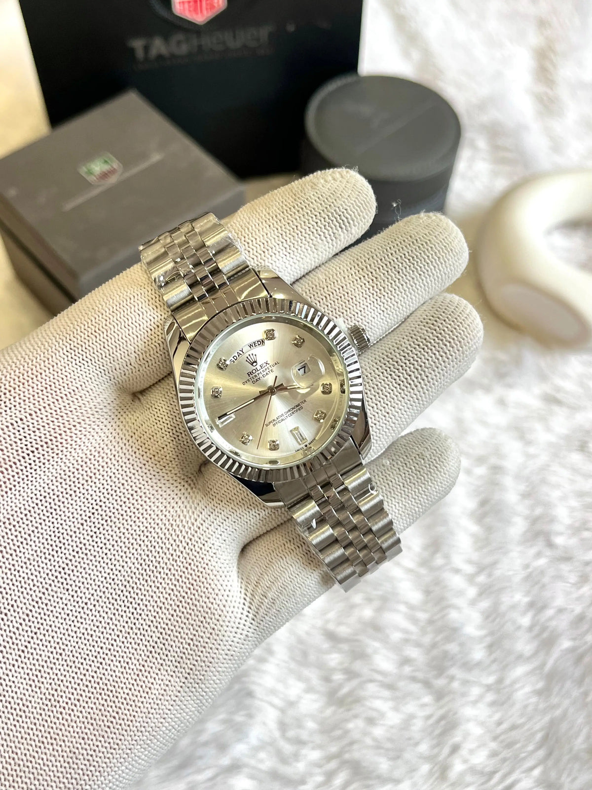 Rolex day date Dimond Silver White