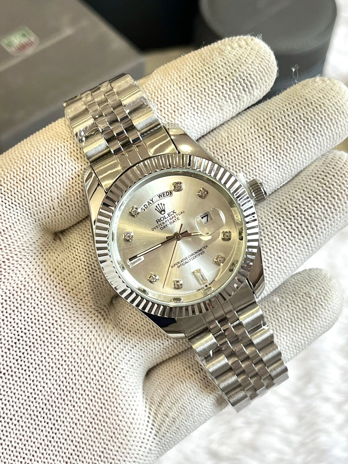 Rolex day date Dimond Silver White