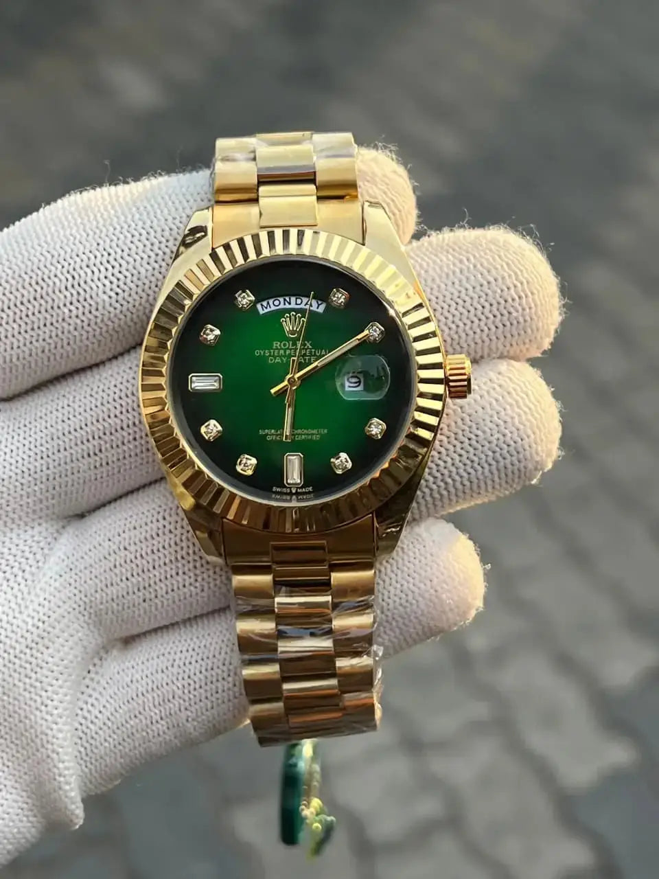 Rol_ex Day Date Diamond Gold Green