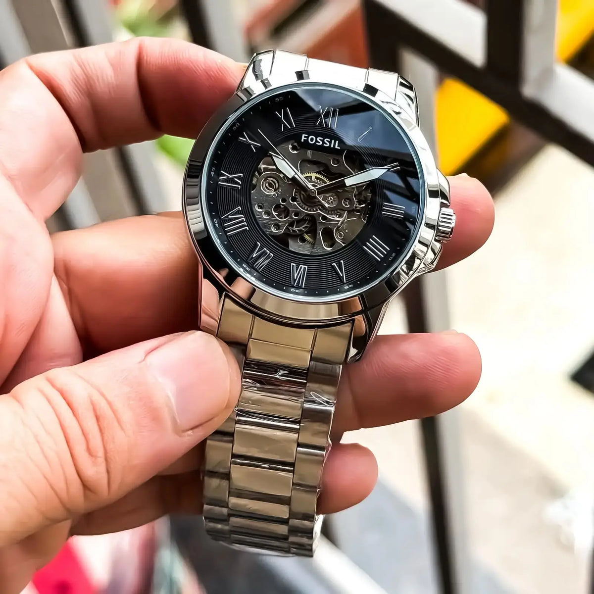 Fossi l Automatic Chain Silver Black