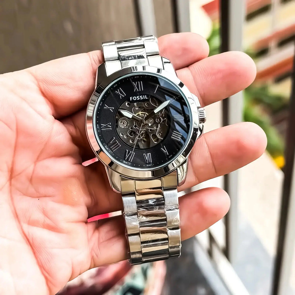 Fossi l Automatic Chain Silver Black