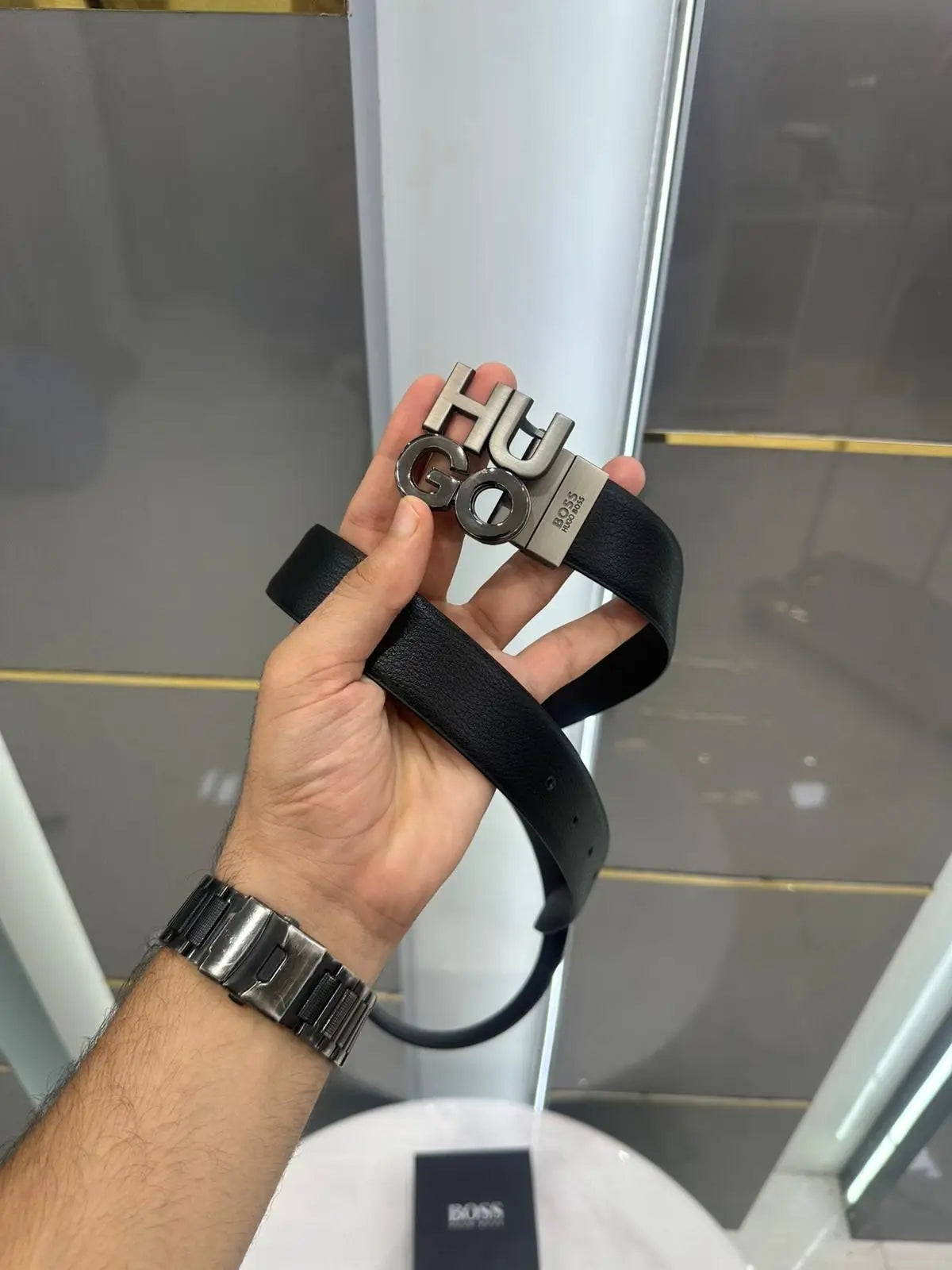 Hugo Bos s Reversible Premium Imported Belt Grey b130