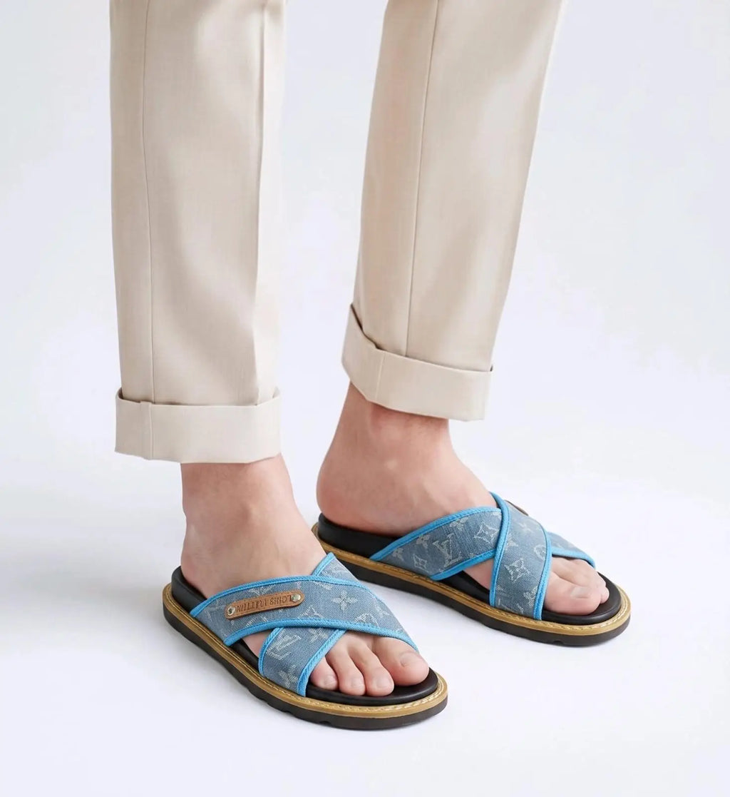 Louis_Vuitoon Cross Denim Blue Slide