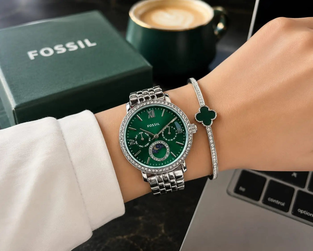 FOSSIL_LADIES_SILVER_GREEN