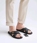 Gucci_Black Cross Monogram Metal Logo Premium Slids