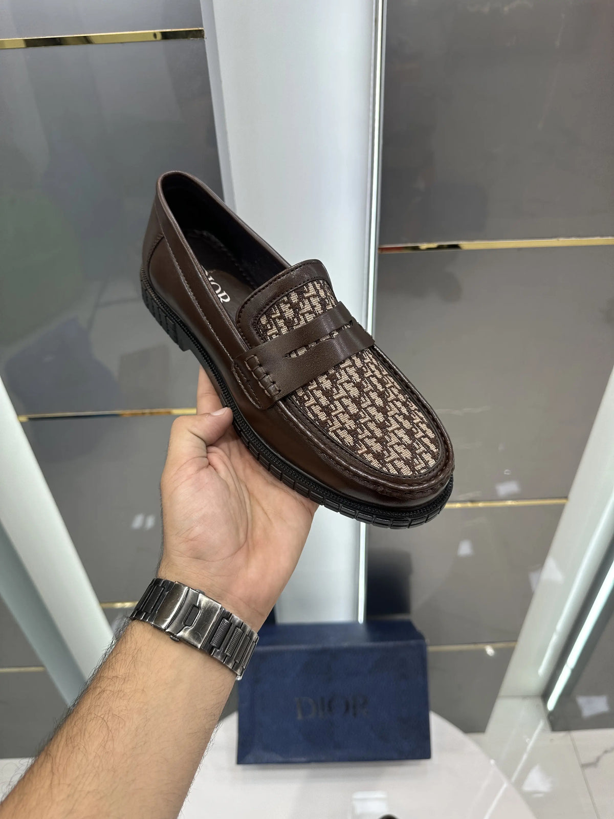 Dior_Brown Premium Monogram Leather Formal Loafers