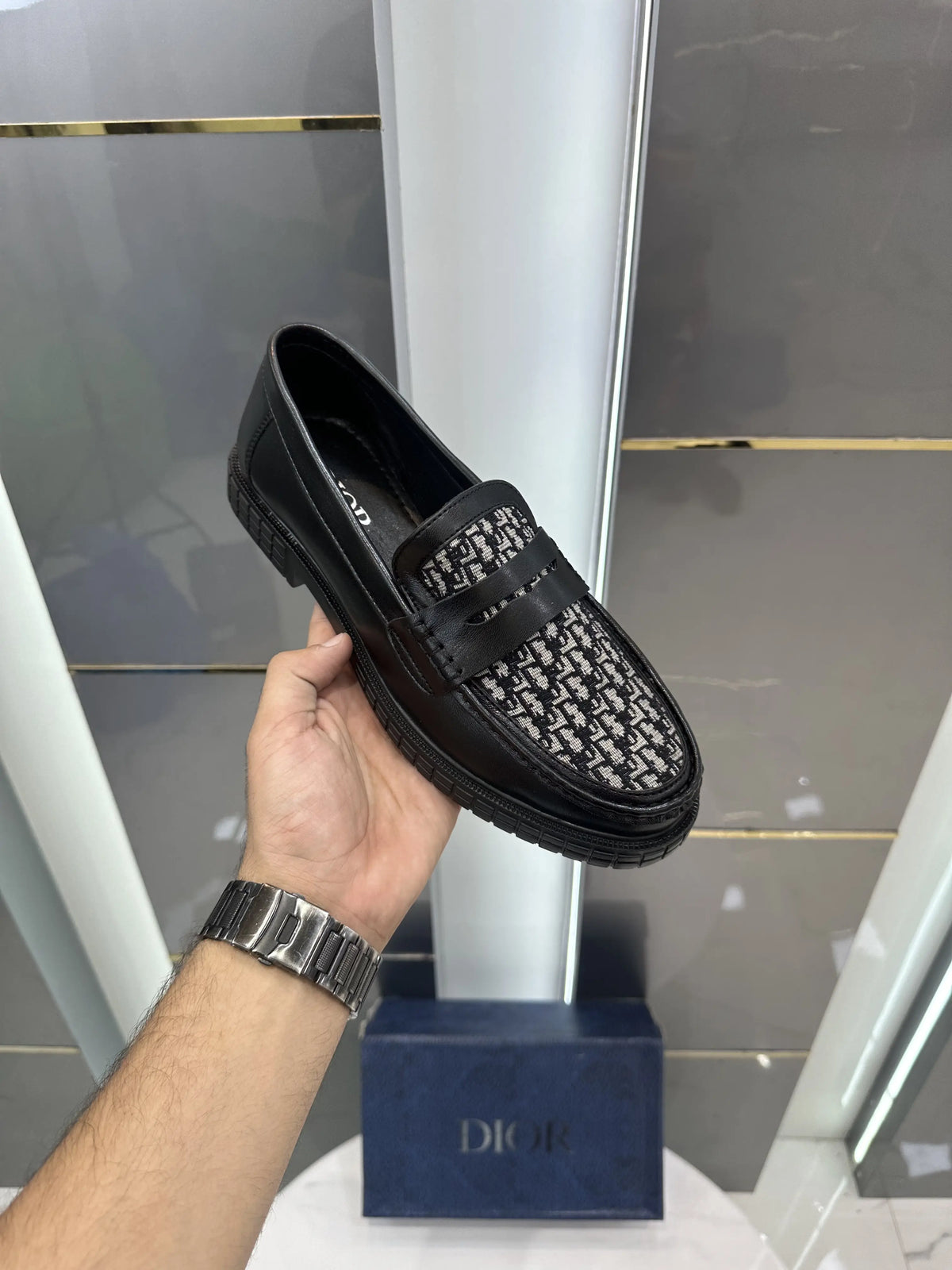 Dior_Black Premium Monogram Leather Formal Loafers