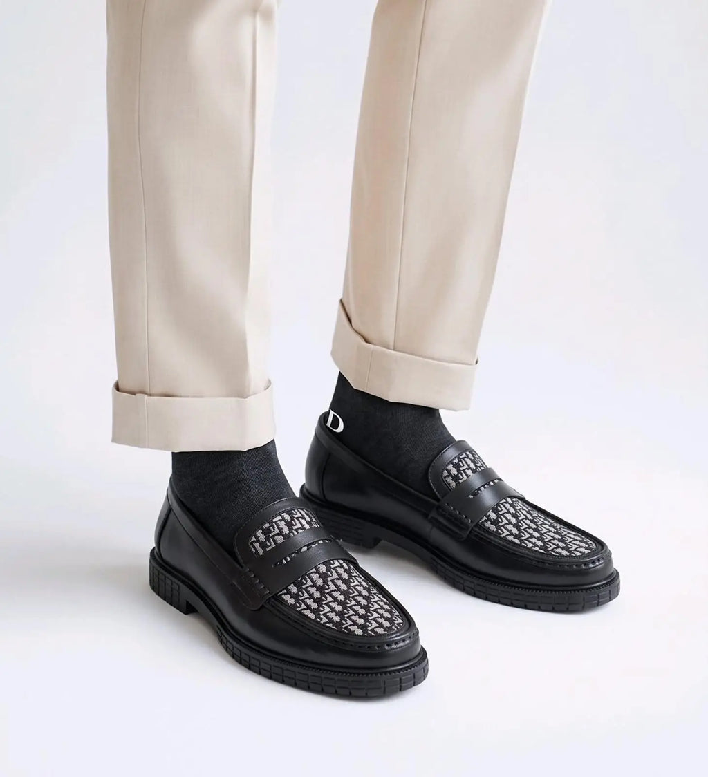 Dior_Black Premium Monogram Leather Formal Loafers