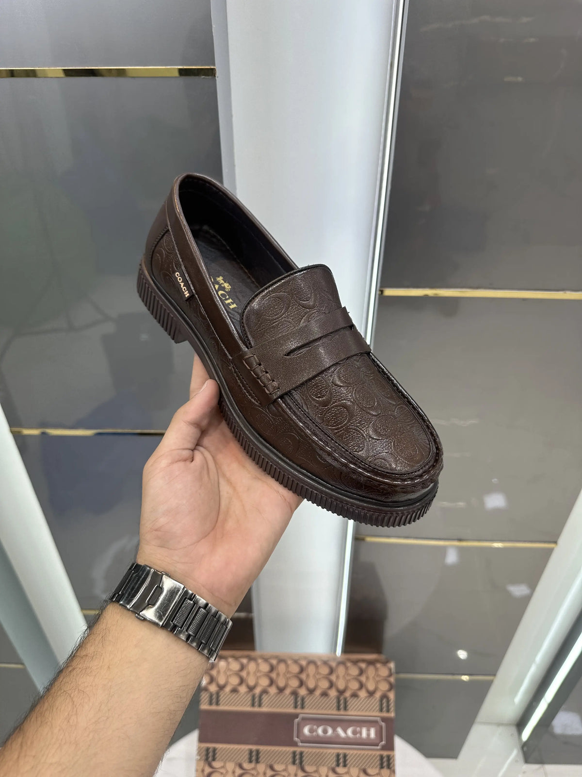 Coach_Brown Premium Monogram Leather Formal Loafers