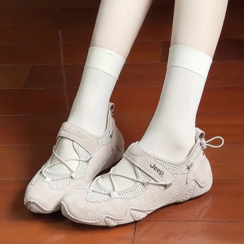 Jeep Outdoor Shoes Womens Low Top Beige Sand Neutral  7A Premium Edition D-2113