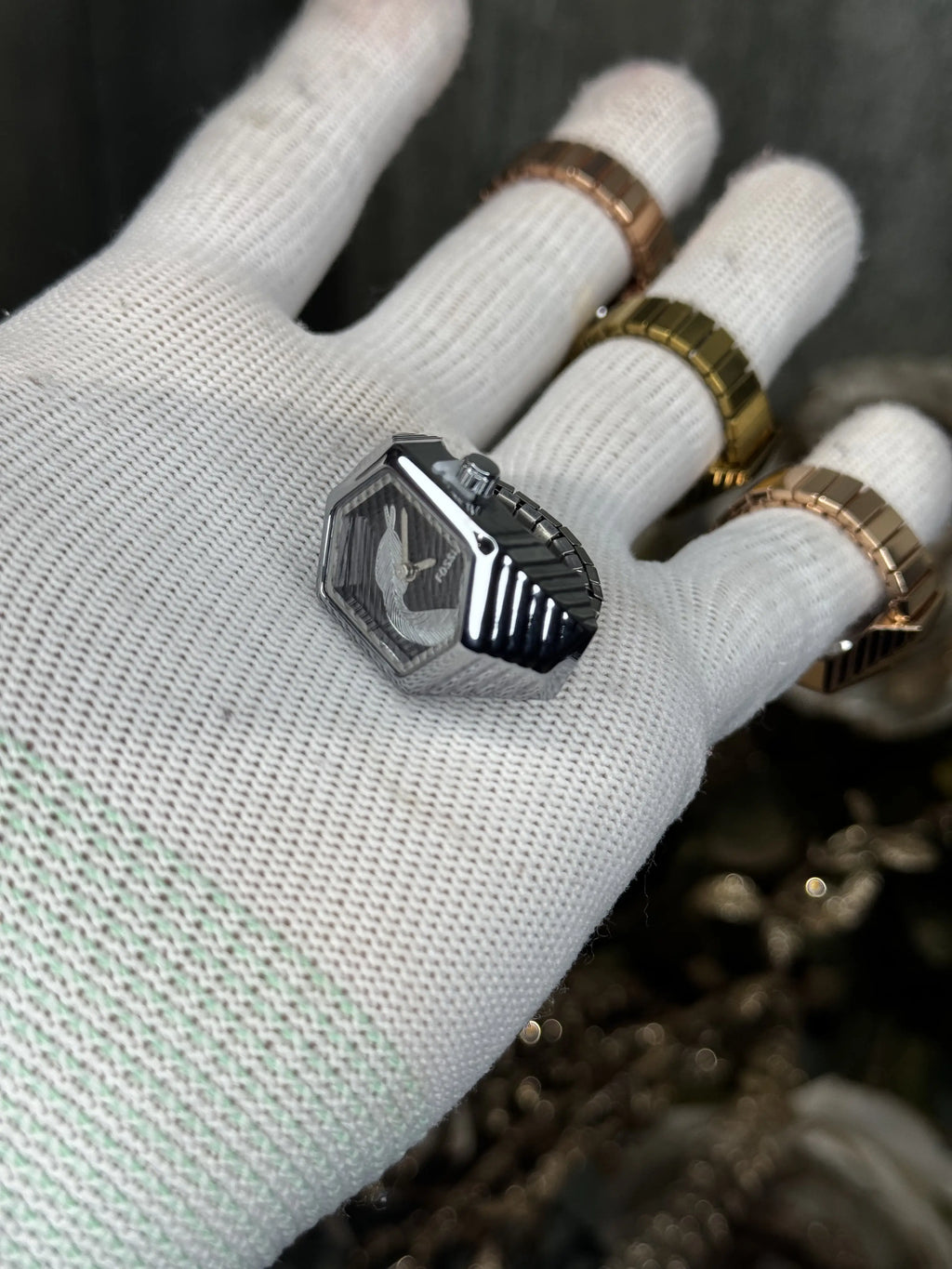 Fossi l Serpentine Silver Black Ring Analog Watch