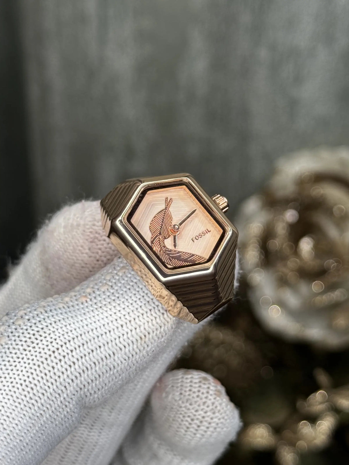 Fossi l Serpentine Rose Gold Ring Analog Watch
