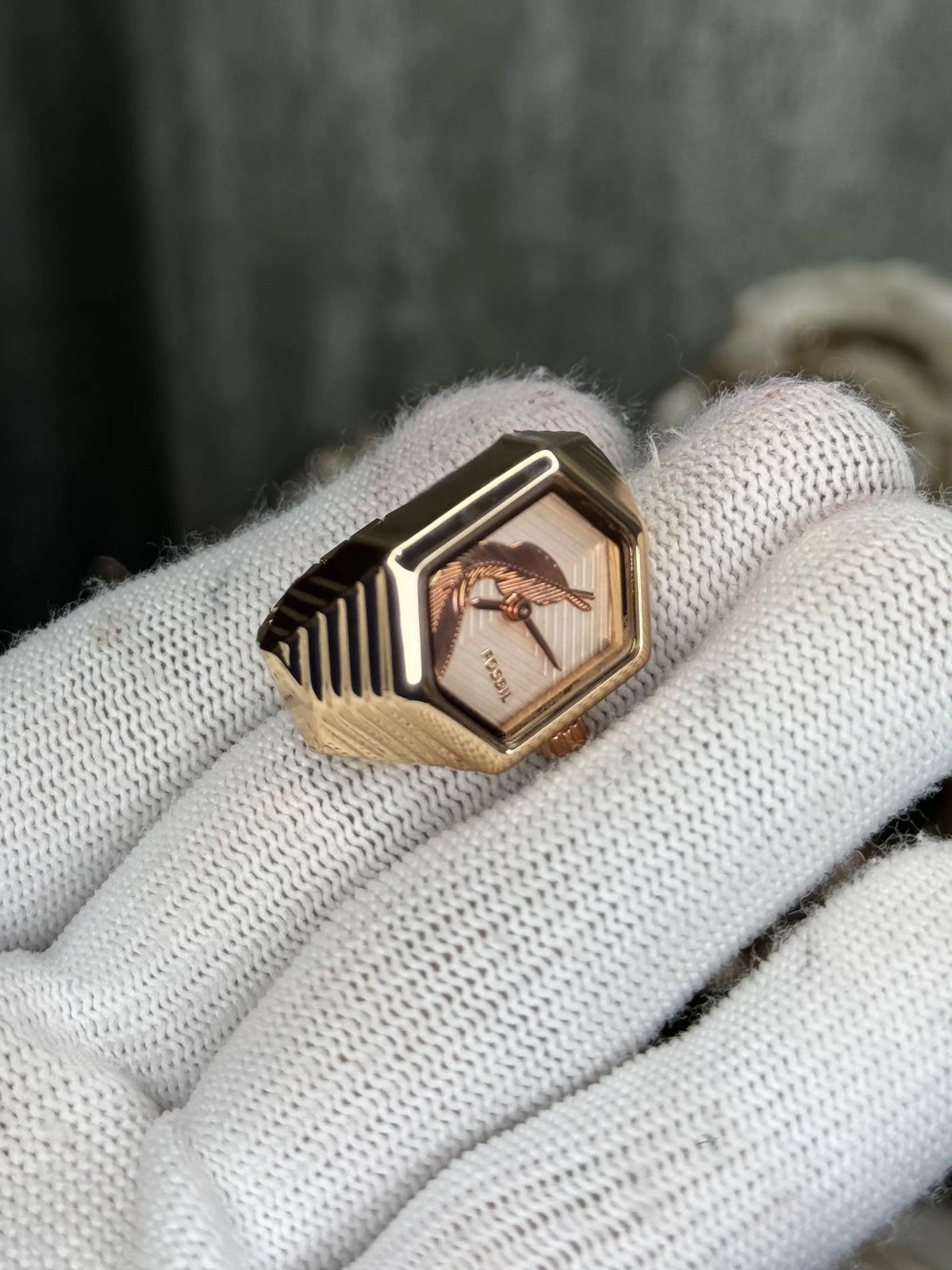 Fossi l Serpentine Rose Gold Ring Analog Watch