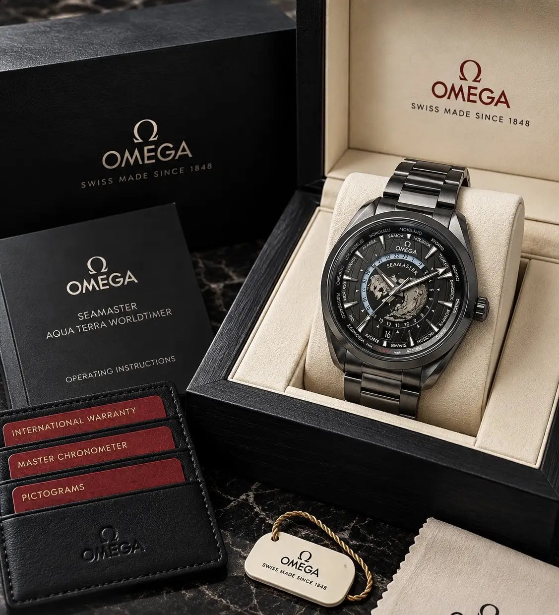 Omega Seamaster Aqua Terra GMT Worldtimer Full Black