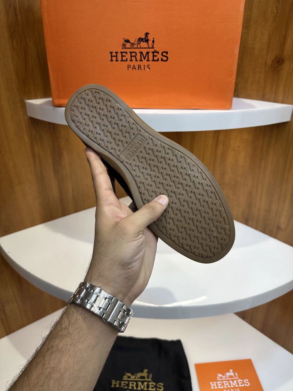 Herms_Brown Premium Suede Leather Formal Loafers